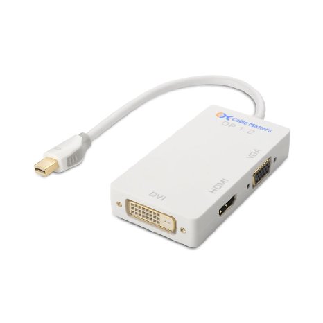 Cable Matters Mini DisplayPort (Thunderbolt™ 2 Port Compatible) to HDMI/DVI/VGA Male to Female 3-in-1 Adapter in White - Supporting 4K Resolution via HDMI