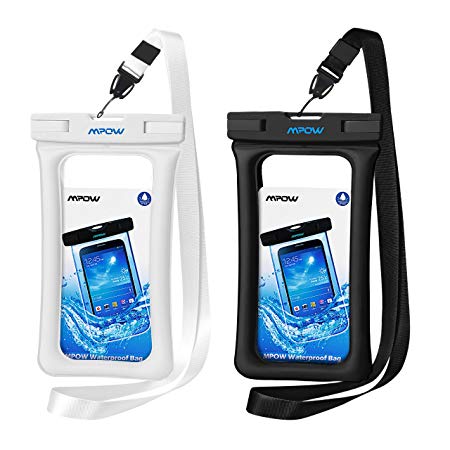 [2-Pack] Mpow Floatable Waterproof Case, Waterproof Dry Bag for iPhone Xs/XS Max/XR/X, iPhone 8/8 Plus/7/7 Plus/6/6s, Samsung Galaxy S9/S8/S7 Google Pixel and All Devices Up to 6 Inches(White&Black)