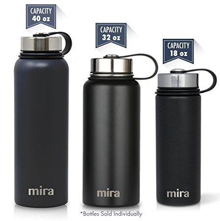 MIRA 40 oz, 32 oz or 18 oz Stainless Steel Vacuum Insulated Wide Mouth Water Bottle | Thermos Keeps Cold for 24 hours, Hot for 12 hours | Powder Coated Travel Flask