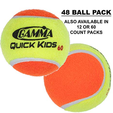 Gamma Beginner Child or Adult Training (Transition) Practice Tennis Balls: Orange or Green Dot, Quick Kids 36, 60, or 78 (25%-50% Slower Ball Speed) - 12, 36, 48, 60 Pack Sizes