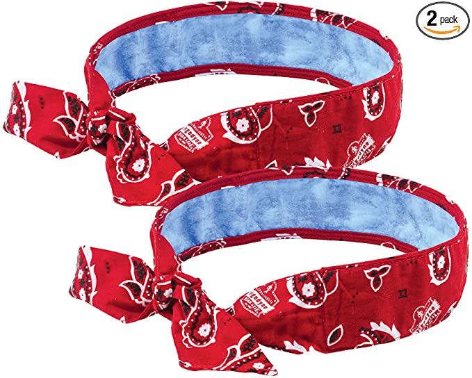 Ergodyne Chill Its 6700CT Cooling Bandana, Lined with Evaporative PVA Material for Fast Cooling Relief, Tie for Adjustable Fit, Red Western, 2-Pack