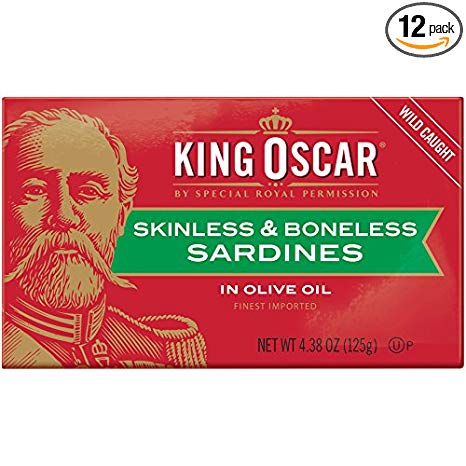 King Oscar Skinless & Boneless Sardines , Olive Oil, 4.4 Ounce (Pack of 12)