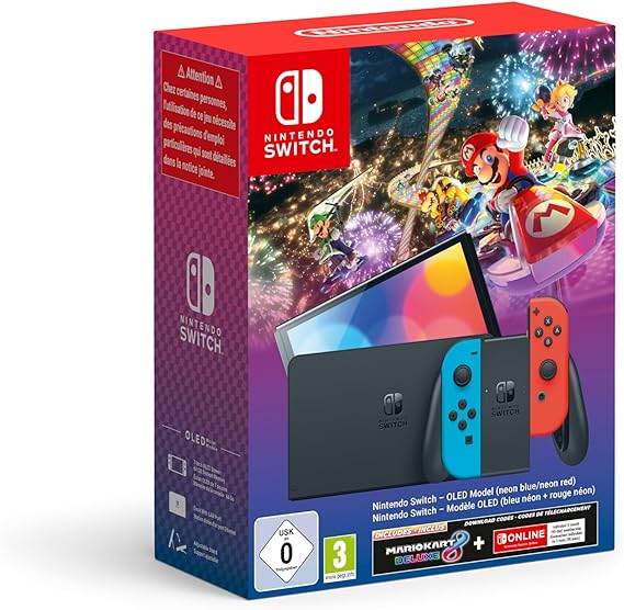 Nintendo Switch Modelo OLED Azul Neón/Rojo Neón   Mario Kart 8 (código descarga)   3 meses NSO