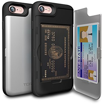 iPhone 7 Case, TORU [iPhone 7 Wallet Case Silver] Dual Layer Hidden Credit Card Holder ID Slot Card Case with Mirror for iPhone 7 (2016) / iPhone 8 (2017) - Metallic Silver