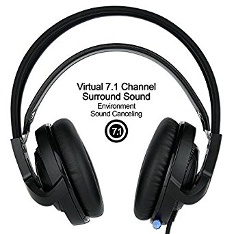 SADES R2 USB Ditial 7.1 Channel Surround Sound Stereo PC Gaming Headset Over Ear Headphones with Mic Noise-Canceling Volume Control LED Light (Black)