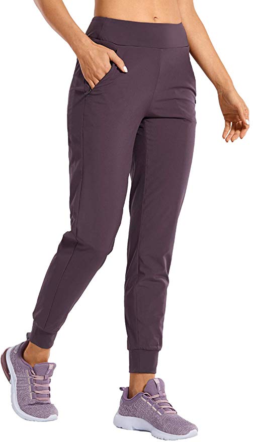 CRZ YOGA Women's Double Layer Jogger Sweatpants with Zipper Pockets Warm Stretchy Comfy Lounge Pants Elastic Waist