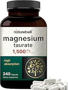 Magnesium Taurate 1,500mg Per Serving, 240 Capsules | Chelated for High Absorption – Heart & Nervous Mineral Supplement – Non-GMO, Gluten Free