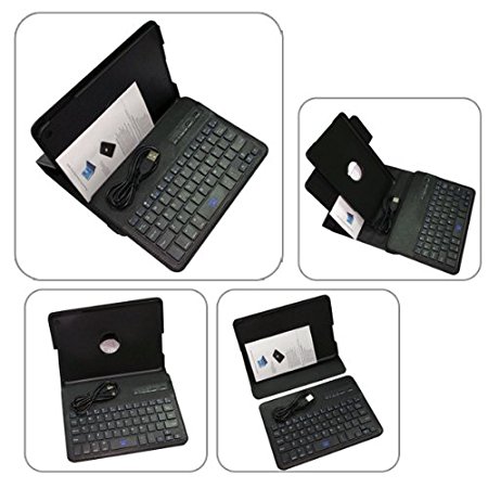 JoyiQi® black leather and hard plastic case with DETACHABLE REMOVABLE wireless bluetooth ABS keyboard and 360 degree rotating rotatable function for Apple iPad mini built-in magnet for sleep/wake feature