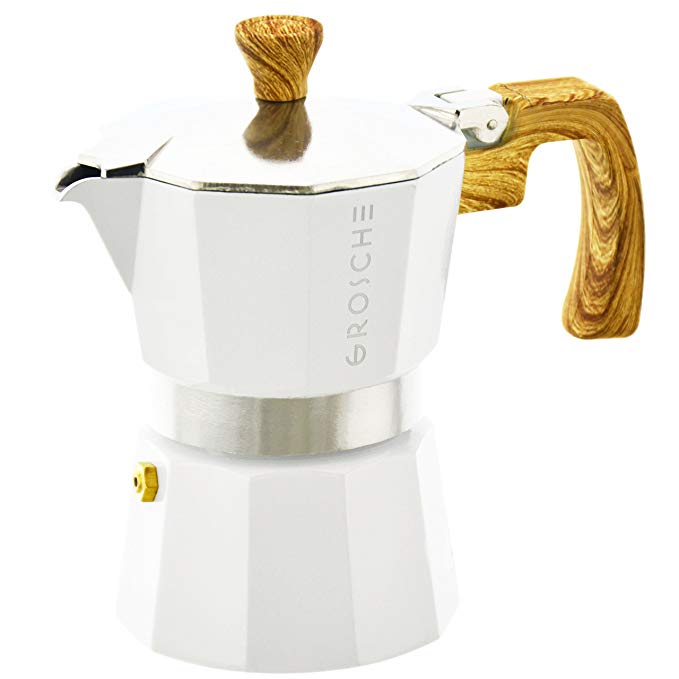 GROSCHE Milano Moka Stovetop Espresso Coffee Maker (3 cup/5 oz, White)