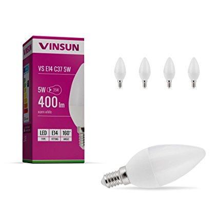 VINSUN® E14 candle bulb LED 5W - 40W light bulbs - warm white - 400lm, E14 SES bulb - Pack of 4