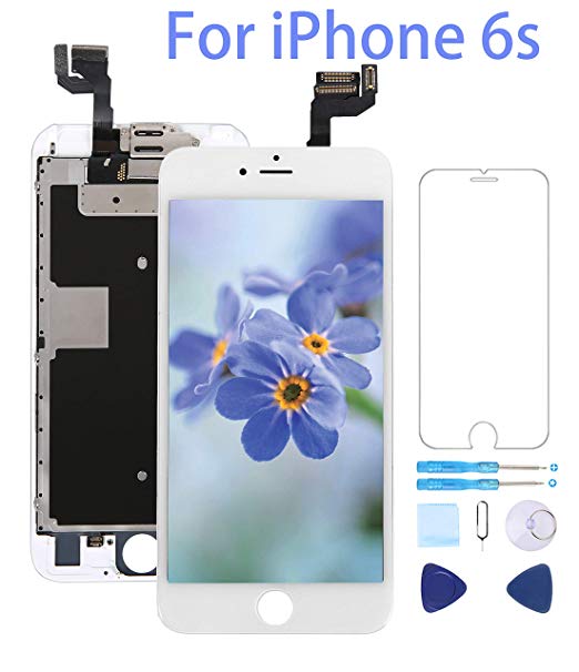 Screen Replacement for iPhone 6s White 4.7" Inch LCD Display 3D Touch Screen Digitizer Frame Assembly Full Repair Kit,with Proximity Sensor,Ear Speaker,Front Camera,Screen Protector,Repair Tools