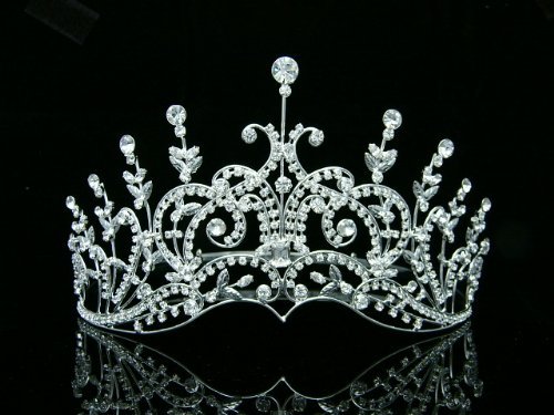 Pageant Bridal Wedding Rhinestone Crystal Tiara Crown - Silver Plated Clear Crystals T418