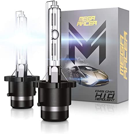 Mega Racer D4S HID Bulb 6000K Diamond White D4S/D4R Xenon HID Bulbs for Low Beam High Beam Replacement Bulbs, 35W Metal Stents Base 12V IP68 Waterproof, Pack of 2