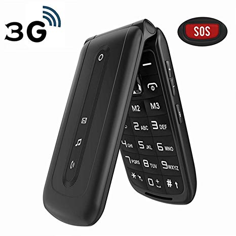 Ushining 3G Unlocked Flip Phone Dual SIM Card Flip Cell Phones Unlocked SOS Button Easy to Use Mobile Phone for Senior & Kids (Black)