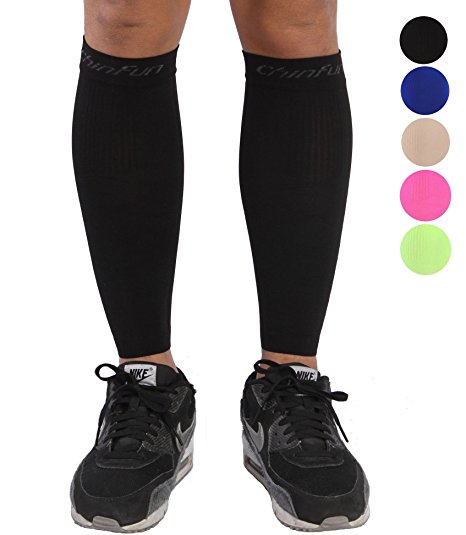 ChinFun Calf Compression Sleeve 20-30mmHG Leg Support Graduated Open Toe Pressure Socks Shin Splints Circulation Recovery Varicose Veins Pain Relief Sports Gear Accessories Men Women