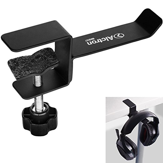 Headphone Headset Holder, 6amLifestyle Universal Metal Headphone Holder Hanger Clip with Adjustable Clamp for Computer Desk, Black