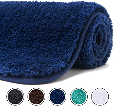 Poymecy Bathroom Rug Non Slip-Soft Water Absorbent Thick Large Shaggy Floor Mats,Machine Washable,Bath Mat,Bathroom Thick Plush Rugs for Shower (Navy,47x27.5 Inches)