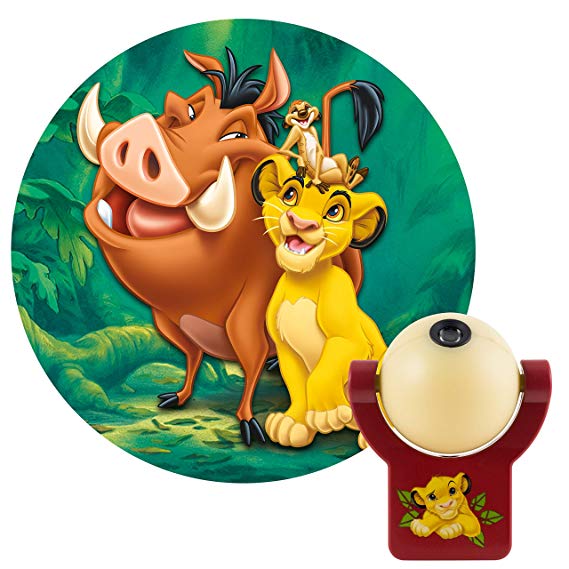 Projectables Disney Lion King LED Plug-in Night, Kids, Light Sensing, Auto Image of Simba, Timon, Pumbaa on Ceiling or Wall, for Bedroom, Playroom, Nursery, 43845, 1