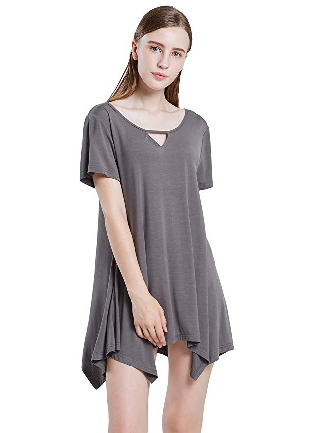 SWISSWELL Sleepwear Women's Nightshirts Scoop Neck Sleep Shirt Printed Short Sleeve Nightgown
