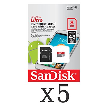 SanDisk Ultra 8GB UHI-I/Class 10 Micro SDHC Memory Card Up To 48MB/s With Adapter- SDSDQUAN-008G-G4A (Pack of 5)