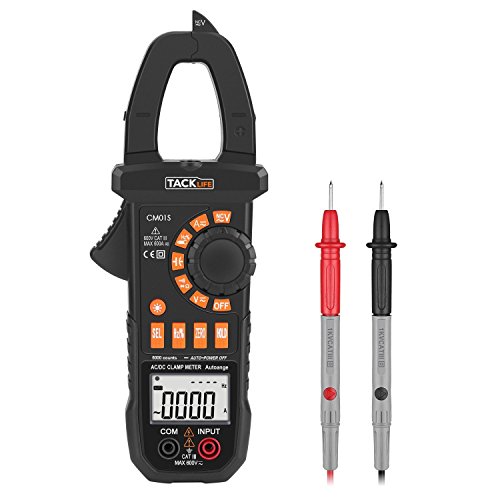 Tacklife CM01S Advanced Digital Clamp Meter Auto-Ranging RMS 6000 Counts with NCV, AC/DC 600V Volt & 600A Amp, Continuity, Capacitance, Resistance, Frequency, Diode Test