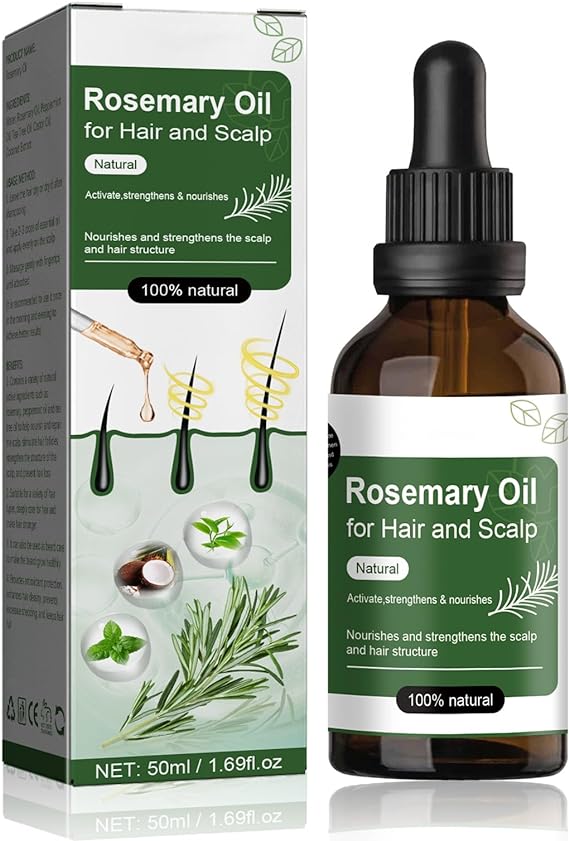 Rosemary Oil for Hair Growth 50ml, Rosemary Essential Oil, Hair Oil for Hair Growth, Stimulates Hair Growth, Nourishing Treatment for Split Ends and Dry Scalp for All Hair Types