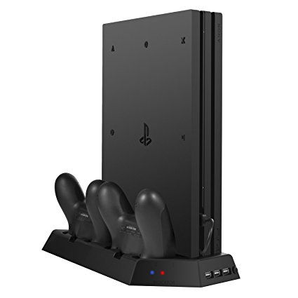 Keten PS4 Pro Vertical Stand with Cooling Fan Controller Charging Station 3 Port USB Hub Playstation 4 Cooling Stand PS4 Accessories