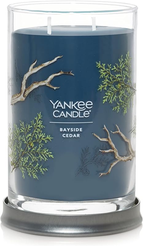 Yankee Candle Bayside Cedar Scented, Signature 20oz Large Tumbler 2-Wick Candle, Over 60 Hours of Burn Time