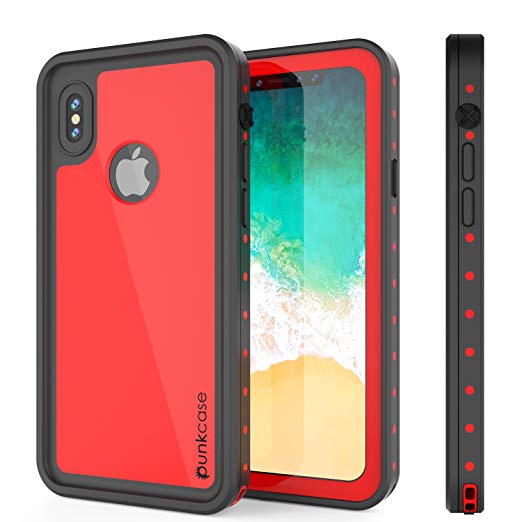 iPhone X Waterproof Case, Punkcase [StudStar Series] [Slim Fit] [IP68 Certified] [Shockproof] [Dirtproof] [Snowproof] Armor Cover for Apple iPhone Ten [Red]