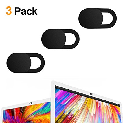 Webcam Cover Slide Web Camera Cover 0.026in Ultra Thin for Laptops Mac Macbook Pro All-in-one Desktops Smartphone Tablets Privacy Security Protection ABS Black(3 packs)