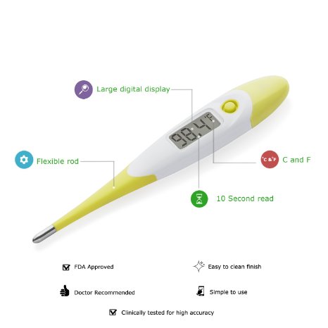 Premium Digital Thermometer - Rectal Oral and Axillary - Clinical-Grade Temperature Measurement - Reliable Underarm and Rectal Fever Readings - Accurate in 10 Seconds - Adults Children Incl Babies