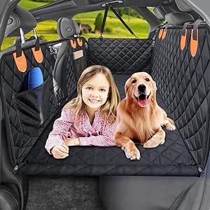 URPOWER Back Seat Extender for Dogs, Dog Car Seat Cover with Hard Bottom Dog Car Seat Bed Waterproof Dog Hammock for Car Pet Backseat Protector with Mesh Window and Storage Pocket for Car, SUV