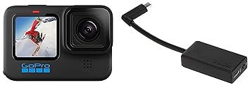 GoPro HERO10 Black - Waterproof Action Camera with Front LCD and Touch Rear Screens, 5.3K60 Ultra HD Video & AAMIC-001 USB Type C to 3.5mm (0.35 cm) Mic Auxiliary Adapter for HERO8, HERO7