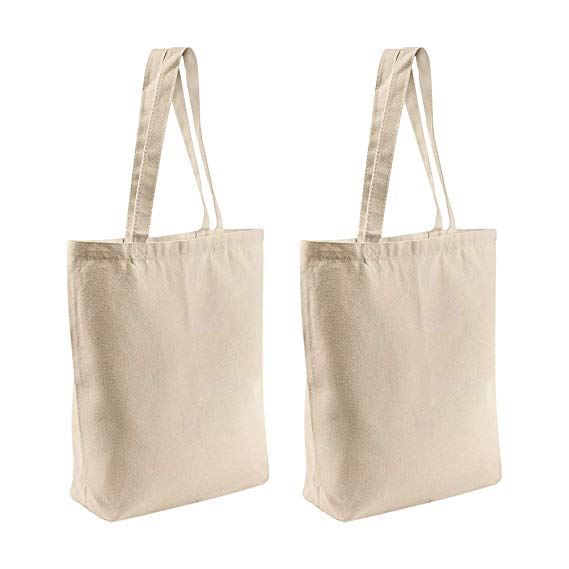2 Pcs Reusable Large Canvas Tote Bags with Separate Packaging,Multi-purpose Blank Canvas Bags Use for Grocery Bags,Book Bags,Shopping Bags,Craft DIY Drawing,Gift Bags, etc.(15.7''x15.7''x4.7'')