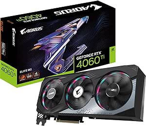 GIGABYTE GeForce RTX 4060 TI AORUS ELITE 8GB Carte graphique - 8GB GDDR6 18Gbps 128bit, PCI-E 4.0, 2x DisplayPort 1.4, 2x HDMI 2.1a, NVIDIA DLSS 3, Supports 4K, Ada Lovelace Arch, GV-N406TAORUS E-8GD