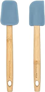 KitchenAid - Spatula Set, 2-Piece Mini Silicone Spatulas with Bamboo Handles, Safe for Nonstick Cookware (Blue Velvet)