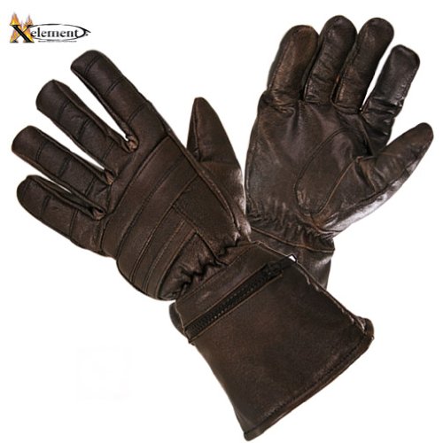 Xelement Driving Retro Mens Brown Leather Gauntlet Motorcycle Gloves - Medium