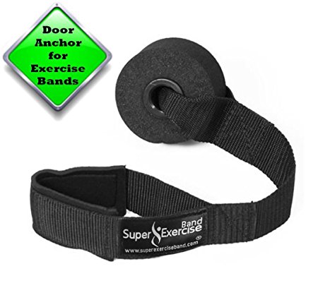Super Exercise Band Heavy Duty Door Anchor Attachment With Thick Foam Anchor Wheel to Protect Door, Strong Nylon Webbing & Neoprene Padded Loop to Protect Resistance Bands & Stretch Band E-book.
