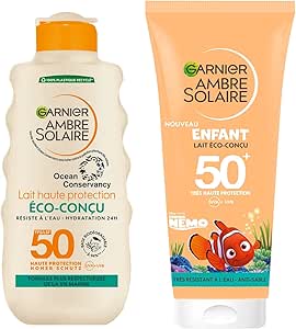 GARNIER Ambre Solaire - Coffret Famille Responsable - Routine Protection Solaire FPS 50 - Lait Éco-Conçu Enfant & Adulte - Protège des UVA & UVB - Résiste À L'eau - Tous Types de Peaux - 100 ml