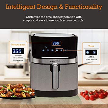 Simple Living Air Fryer, XL 7qt Electric Hot Digital Air Fryer & Oil Less Cooker. Stainless Steel Finish, Custom Recipe Book, 8 Presets & 1 Year Warranty