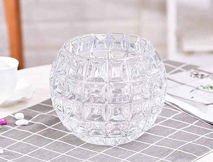 Vimi Crystal Rose Bowl Small Clear Glass Bud Vase Candle Holders Bowl Modern Decorative Round Vase for Living Room Wedding Party Office Bakery and Restaurant (3" Checkered Crystal Vase)