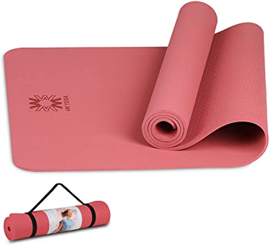 WWWW 4W Yoga Mat Eco Friendly TPE Non Slip Yoga Mats by SGS Certified with Carrying Strap,72"x24" Extra Thick 1/4" for Yoga Pilates Fitness Exercise Mat