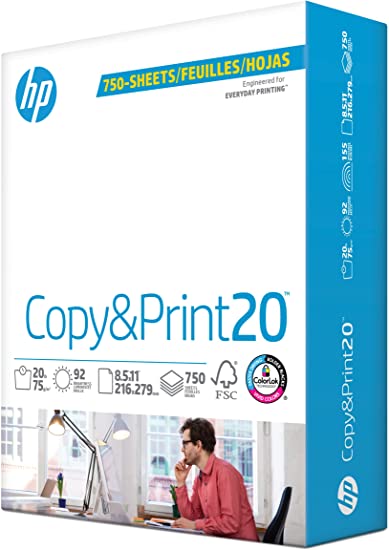 HP Printer Paper 8.5x11 Copy&Print 20 lb 1 Bulk Pack 750 Sheets 92 Bright Made in USA FSC Certified Copy Paper HP Compatible 200030R