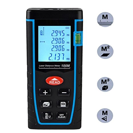 Laser Distance Measure, ieGeek 328ft Handheld Laser Distance Meter Laser Measuring Device,Pythagorean Mode,Area Volume Capacity Calculation Laser Tape Measure Rangefinder, LCD Display,Self-Calibration