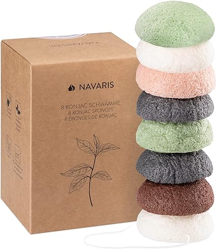 Navaris 8x Konjac Schwamm Set - Gesichtsschwamm Reinigungsschwamm - Schwämme für unreine normale sensible Haut - vegan pH-neutral natürlich - 8 Stück