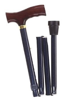 Duro-Med Adjustable Folding Fancy Cane with Derby Top Wood Handle and Rubber Tips, Blue Ice