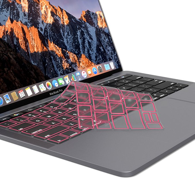 Kuzy Premium Ultra Thin Keyboard Cover Protector for NEWEST MacBook Pro with Touch Bar 13" or 15" (A1706 & A1707) Release 2017 & 2016 TPU Skin - PINK