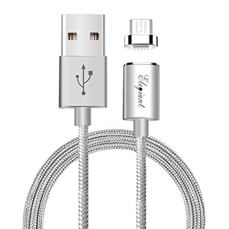 Magnetic Android Charging Cable, ELEGIANT USB Charger Cable High Speed Line Data Sync Adapter Improved 1.2M Micro USB2.0 Support For The All Android Smartphone Tablet PC Display [Nylon Braided Tangle] Silver