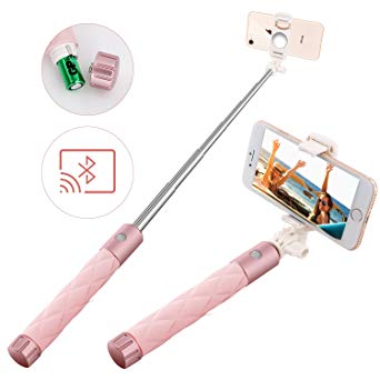 Selfie Stick, Aessdcan Bluetooth Selfie Stick, Mini Selfie Stick Perfect for iPhone X, 8/8P, 7/7P, 6/6S, 5/5S, Samsung Galaxy S8, S7, S6, S5, LG G5 and More, Pink