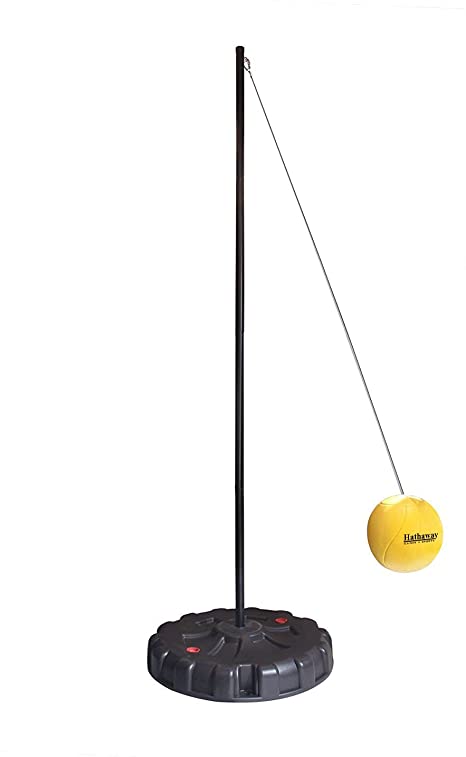 Hathaway Tetherball Set with Fillable Base & Durable Ball – Weather-Resistant Backyard Game for Kids & Adults – Black/Yellow